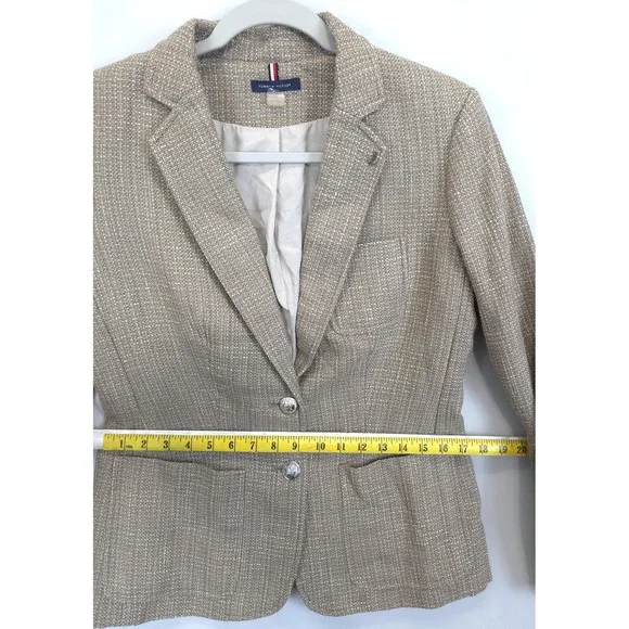 Tommy Hilfiger Blazer Womens 10 Beige Textured Metallic Two Button Lined Jacket - Picture 6 of 14
